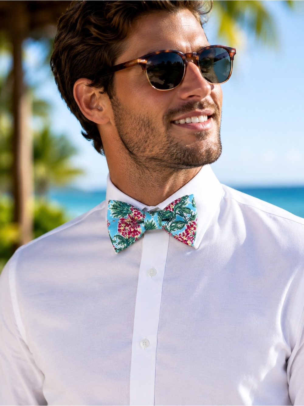 IZOD Men’s Pineapple Floral Bow Tie Tropical Hawaiian Cotton Adjustable